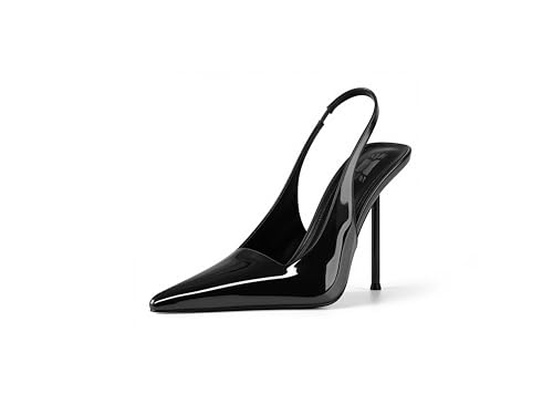 VARECOLA Damen Slingback Stiletto Heels Spitze Zehen Slip On Pumps Elegant High Heels für Party Abendkleid Schuhe, Schwarz Leder, 39 EU von VARECOLA