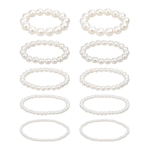 VARKAGE 10 Stück Perlen Armband, Stretch Strang Perlenarmband Damen, Stapelbar Armbänder Damen Perlen für Lady Party Schmuck von VARKAGE
