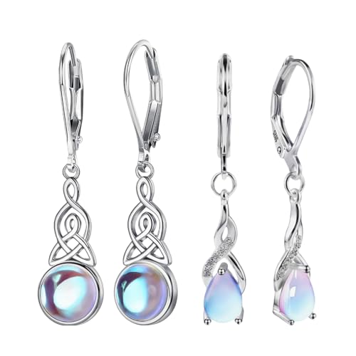 VARKAGE 2 Paar Ohrringe Silber 925 Hängend, Modische Mondstein Ohrhänger Silber 925 mit Anhänger, Damenohrringe von VARKAGE