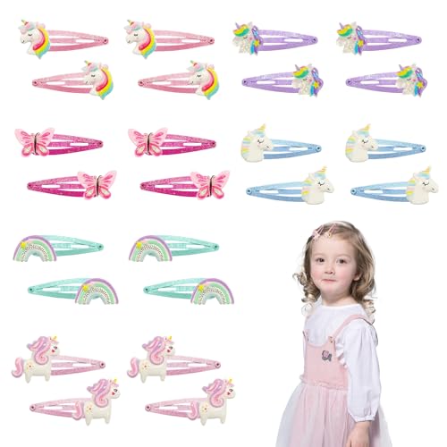 VARKAGE 24 Stück Einhorn Haarspangen Mädchen Glitzer, Haarspangen Kinder Mehrfarbig, Cartoon Clips Kinder für Mädchen Kinder Baby Geschenke von VARKAGE