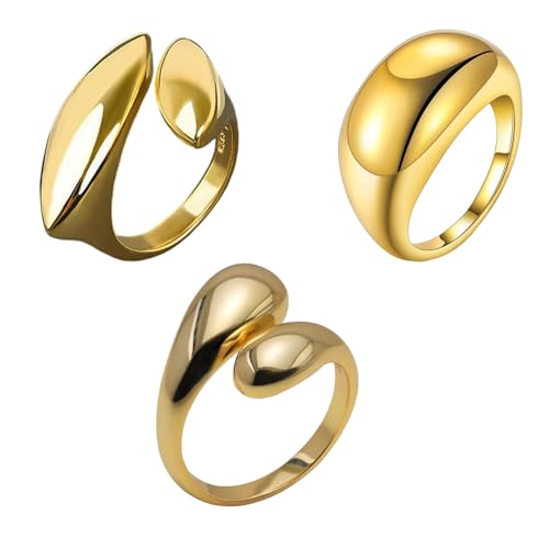 VARKAGE 3 Stück Damen Ringe Gold Verstellbar, Stapelbare Statement Ring Gold, Damenring Gold für Frauen Mädchen von VARKAGE