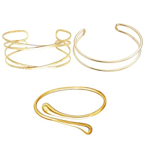VARKAGE 3 Stück Oberarmreif Gold, Minimalistisches Armreif Gold Oberarm, Verstellbar Goldene Armreifen für Mama Freund Tochter von VARKAGE
