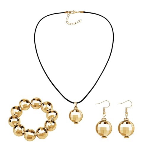 VARKAGE 3Er-Pack Discokugel Ohrringe, Mirror Ball Ohrringe Halskette Armband für Damen und Mädchen Retro Disco Motto Party Kostüm Zubehör von VARKAGE