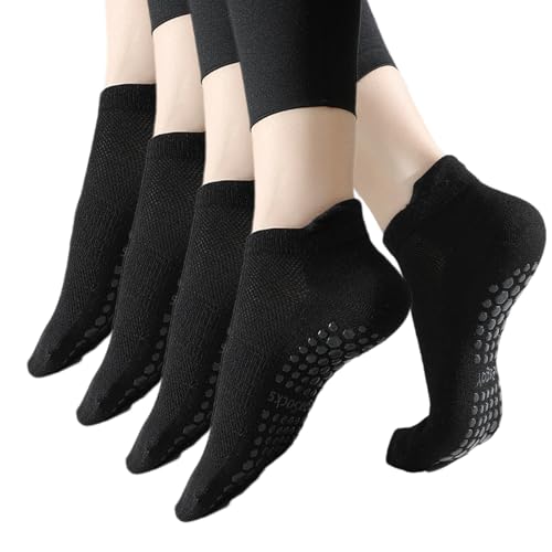 VARKAGE 4 Paar Yoga Socken Damen Anti Rutsch Stoppersocken,36-39 Sportsocken,Rutschfeste Pilates Socken,Anti Rutsch Socken für Frauen Männe Zuhause Krankenhaus Reha Dance Workout von VARKAGE
