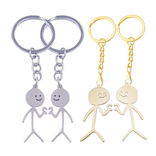 VARKAGE 4 Stück Partner Schlüsselanhänger Partner,Schlüsselanhänger Paar Herz Finger Geschenk Keychain Freundschafts Lustiges Edelstahl Stickman Fernfreundschaft Schmuck für Partner Männer Frauen von VARKAGE