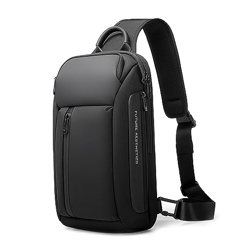 VARLIVOO Brusttasche Herren Anti Diebstahl Schultertasche Umhängetasche für 10.9 Zoll iPad Sling Bag Lässige Crossbody Pack Sling Rucksack für Arbeit Reisen Wandern Wasserdicht Polyester Schwarz von VARLIVOO
