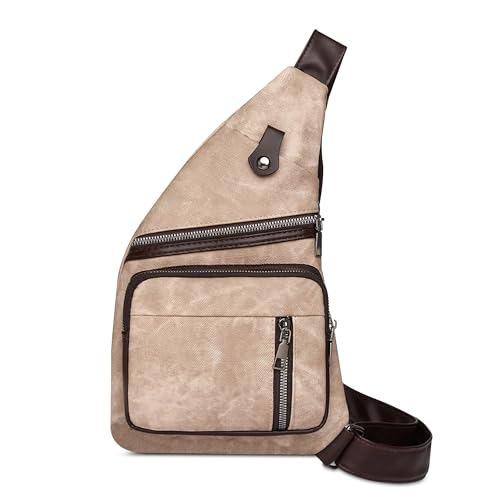 VARLIVOO Brusttasche Herren Leichte Brusttasche Herren Leder Klein Wasserdicht Crossbody Umhängetasche Männer Schultertasche Wandern Outdoor Sports Reise Polyester Khaki von VARLIVOO