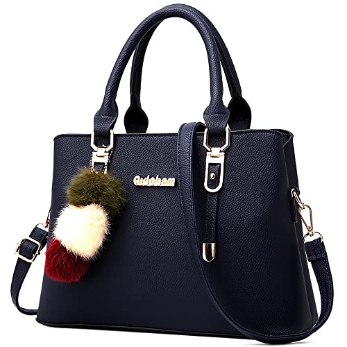 VARLIVOO Damen Handtasche Hobo Taschen Schultertasche Frauen Umhängetasche Pom Pom Ornamente Reisen Taschen Crossbody Bag PU Leder Navy Blau von VARLIVOO