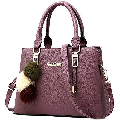 VARLIVOO Damen Handtasche Hobo Taschen Schultertasche Frauen Umhängetasche Pom Pom Ornamente Reisen Taschen Crossbody Bag PU Leder Violett von VARLIVOO