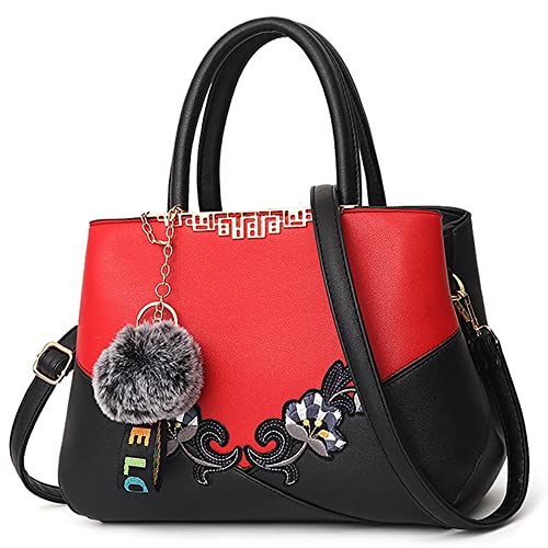 VARLIVOO Damen Handtasche Schultertasche Blumenmuster Frauen Umhängetasche Pom Pom Dekoration Shopper Taschen Damen Crossbody Bag Wasserdicht PU von VARLIVOO