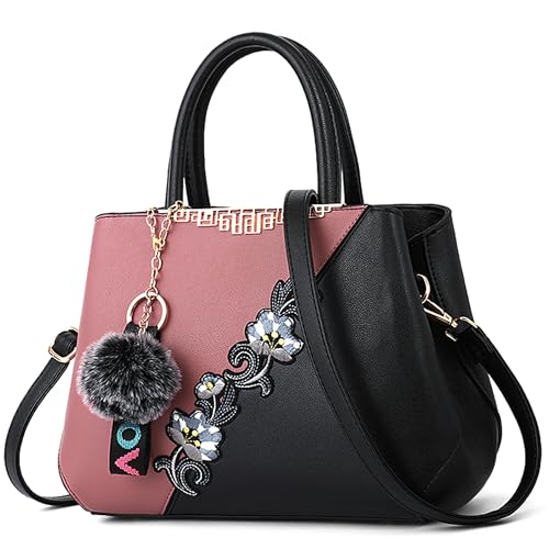 VARLIVOO Handtasche Damen Mittelgroß Elegant Taschen mit Blumenstickerei Leader PU Henkeltasche Frauen Schultertasche Shopper Mit Plüschanhänger fur Reisen Büro Einkauf Rosa A VARLIVOO Handtasche Damen Mittelgroß Elegant Taschen mit Blumenstickerei Leader PU Henkeltasche Frauen Schultertasche Shopper Mit Plüschanhänger fur Reisen Büro Einkauf Rosa A von VARLIVOO