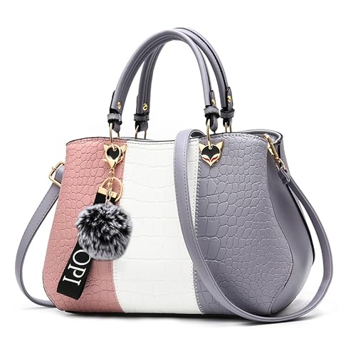 VARLIVOO Damen Handtasche Schultertasche Frauen Umhängetasche Taschen Wasserdicht Krokodilmuster PU Leder Henkeltaschen Grau A von VARLIVOO