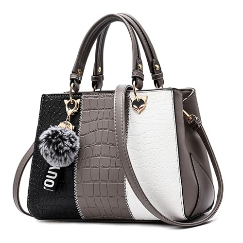VARLIVOO Damen Handtasche Schultertasche Frauen Umhängetasche Taschen Wasserdicht Krokodilmuster PU Leder Henkeltaschen Grau B von VARLIVOO