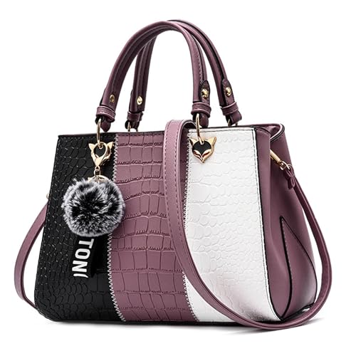 VARLIVOO Damen Handtasche Schultertasche Frauen Umhängetasche Taschen Wasserdicht Krokodilmuster PU Leder Henkeltaschen Lila von VARLIVOO