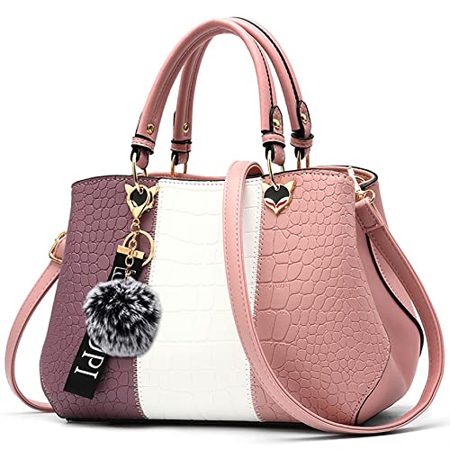 VARLIVOO Damen Handtasche Schultertasche Frauen Umhängetasche Taschen Wasserdicht Krokodilmuster PU Leder Henkeltaschen Pink A von VARLIVOO