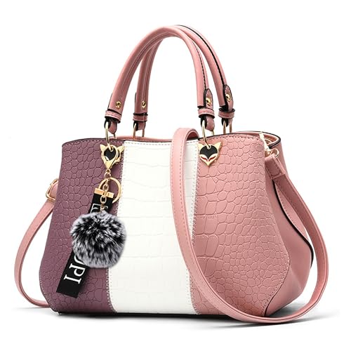 VARLIVOO Damen Handtasche Schultertasche Frauen Umhängetasche Taschen Wasserdicht Krokodilmuster PU Leder Henkeltaschen Pink A von VARLIVOO