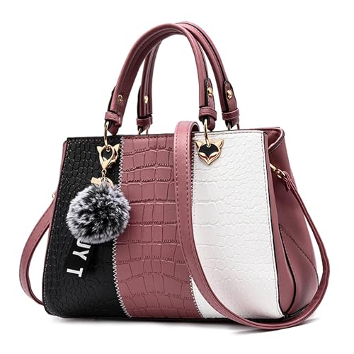 VARLIVOO Damen Handtasche Schultertasche Frauen Umhängetasche Taschen Wasserdicht Krokodilmuster PU Leder Henkeltaschen Pink B von VARLIVOO