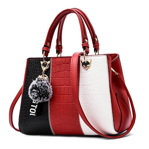 VARLIVOO Damen Handtasche Schultertasche Frauen Umhängetasche Taschen Wasserdicht Krokodilmuster PU Leder Henkeltaschen Rot B von VARLIVOO
