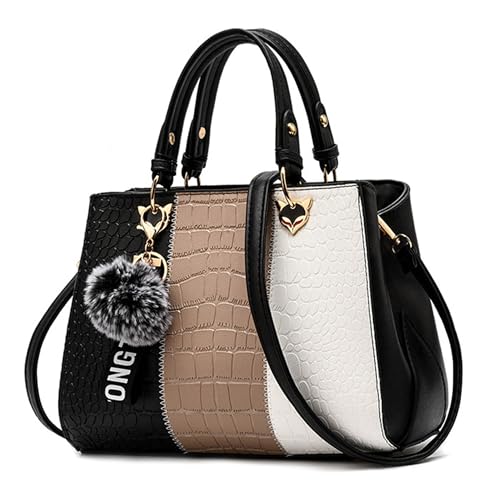 VARLIVOO Damen Handtasche Schultertasche Frauen Umhängetasche Taschen Wasserdicht Krokodilmuster PU Leder Henkeltaschen Schwarz B von VARLIVOO
