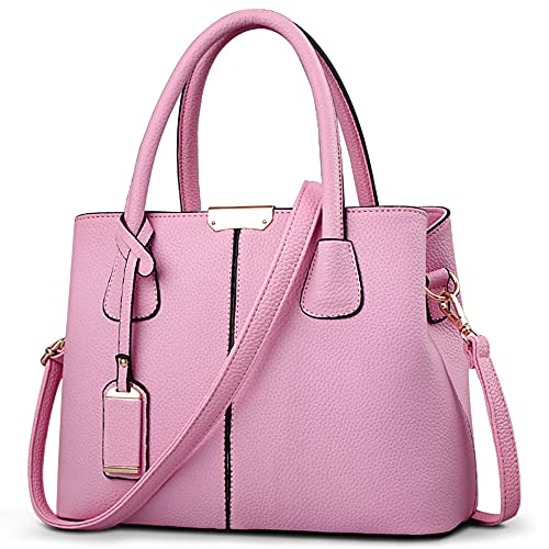 VARLIVOO Elegant Damen Handtasche Schultertasche Frauen Umhängetasche Taschen Shopper Wasserdicht PU Leder Henkeltaschen Rosa von VARLIVOO