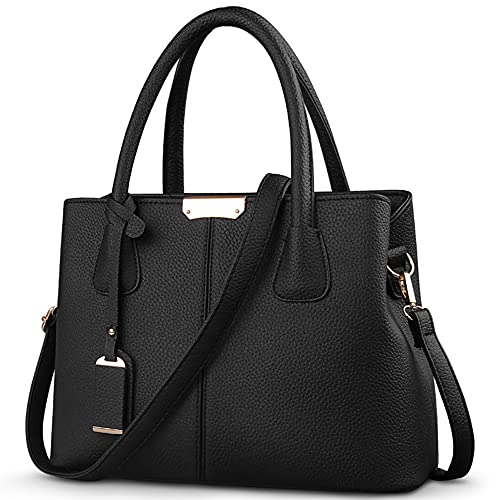 VARLIVOO Elegant Damen Handtasche Schultertasche Frauen Umhängetasche Taschen Shopper Wasserdicht PU Leder Henkeltaschen Schwarz von VARLIVOO