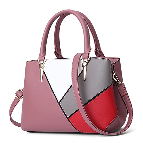 VARLIVOO Elegant Damen Handtaschen Schultertaschen Frauen Umhängetasche Farbblock Taschen Shopper Taschen Damen Taschen Crossbody Bag Arbeit Reisen Wasserdicht PU Leder Rosa von VARLIVOO