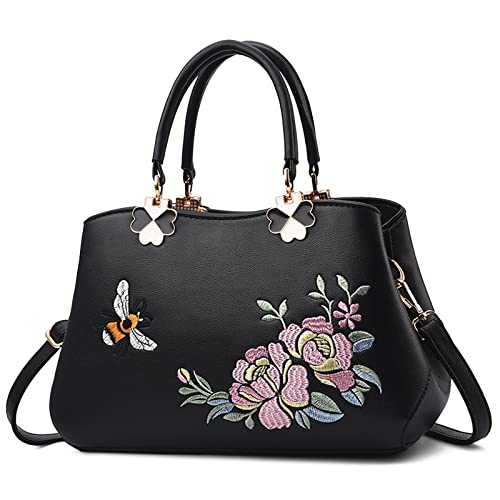 VARLIVOO Elegant Damen Handtaschen Stickerei Schultertaschen Frauen Umhängetasche Taschen Reisen Shopper Taschen Damen Taschen Crossbody Bag Arbeit Reisen PU Leder von VARLIVOO