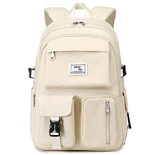 VARLIVOO Frauen Rucksack Mädchen Schulrucksack 15,6 Zoll Laptop Student College Tagesrucksack Damen Daypack Wasserdicht Reisen Taschen Polyester Beige von VARLIVOO