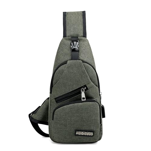 VARLIVOO Herren Sling Bag mit USB Port Crossbody Bag Diebstahlsicherung Schultertaschen Reise Wandern Radfahren Hiking Umhängetaschen Sling Rucksack Wasserdicht Polyester Armeegrün von VARLIVOO