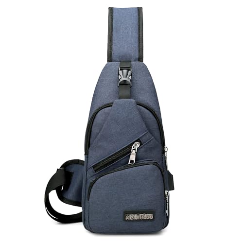 VARLIVOO Herren Sling Bag mit USB Port Crossbody Bag Diebstahlsicherung Schultertaschen Reise Wandern Radfahren Hiking Umhängetaschen Sling Rucksack Wasserdicht Polyester Blau A von VARLIVOO