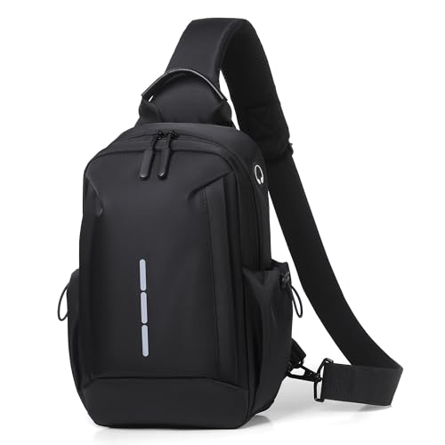 VARLIVOO Herren Umhängetasche Leichte Brusttasche mit Kopfhörer-Loch Reflexions Streifen Schultertasche Komfortabel Sling Rucksack Reise Wandern Radfahren Wasserdicht Polyester Schwarz VARLIVOO Herren Umhängetasche Leichte Brusttasche mit Kopfhörer-Loch Reflexions Streifen Schultertasche Komfortabel Sling Rucksack Reise Wandern Radfahren Wasserdicht Polyester Schwarz von VARLIVOO