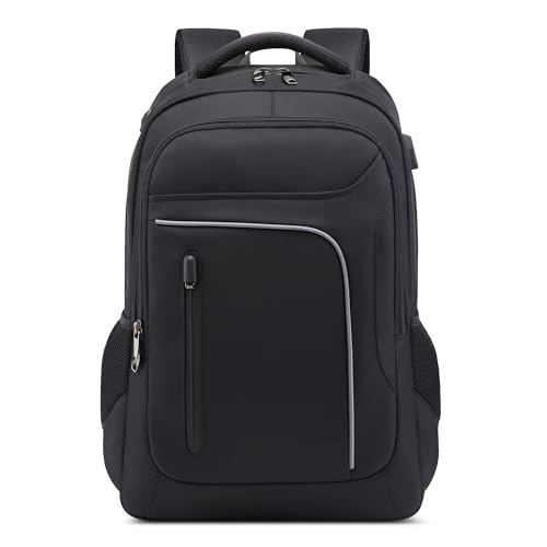 VARLIVOO Laptop Rucksack 17.3 Zoll Herren Schulrucksack Wasserdicht Tagesrucksäcke mit USB Anschluss Kopfhörerbuchse Design für Reisen Wandern Schule Fahrrad Polyester Schwarz von VARLIVOO