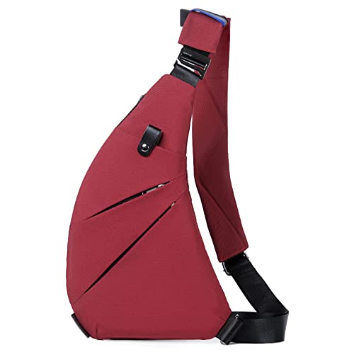 VARLIVOO Leichte Brusttasche Herren Umhängetasche Schultertasche Klein Sling Bag Chest Bag Anti-Diebstahl Sling Rucksack Crossbody Pack für Sport Radfahren Reisen Wasserdicht Polyester Rot von VARLIVOO