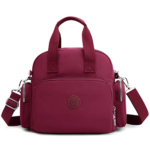 VARLIVOO Mode Damen Schultertasche mit USB Port Frauen Umhängetasche Handtasche Rucksack College Camping Reisen Taschen Crossbody Bag Wasserdichtes Polyester Rotwein von VARLIVOO