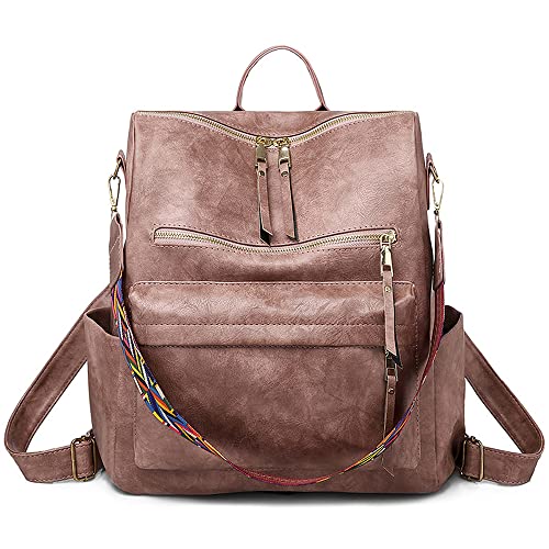 VARLIVOO Mode Frauen Rucksack Damen Schultertasche Damen Umhängetasche Frauen Handtasche Mehrzweck-Design Reisen Taschen PU Leder Rosa von VARLIVOO