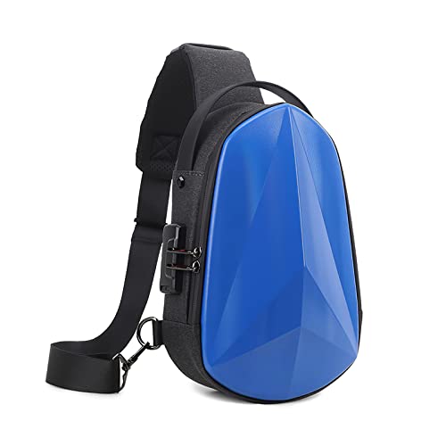 VARLIVOO Mode Herren Sling Bag USB Port Crossbody Bag Diebstahlschutz Passwortschutz Schultertaschen Hiking Hartschale Umhängetaschen Sling Rucksack Wasserdicht Polyester Blau von VARLIVOO