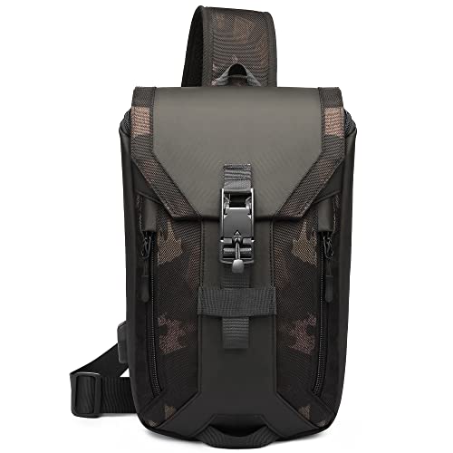 VARLIVOO Mode Herren Sling Bag mit USB Port Crossbody Bag Anti Diebstahl Schultertasche Hiking Wasserdicht Polyester Umhängetaschen Sling Rucksack Camo von VARLIVOO