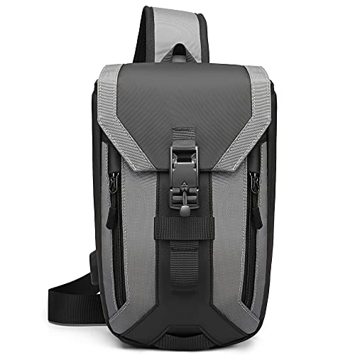 VARLIVOO Mode Herren Sling Bag mit USB Port Crossbody Bag Anti Diebstahl Schultertasche Hiking Wasserdicht Polyester Umhängetaschen Sling Rucksack Dunkelgrau von VARLIVOO