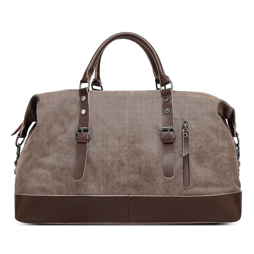 VARLIVOO Reisetaschen Herren Leder Wasserdicht Canvas Weekender Tasche Großen Kapazität Reisetasche Vintage Handgepäck Bag Sporttasche für Kurze Reise am Wochenend Urlaub Braun von VARLIVOO