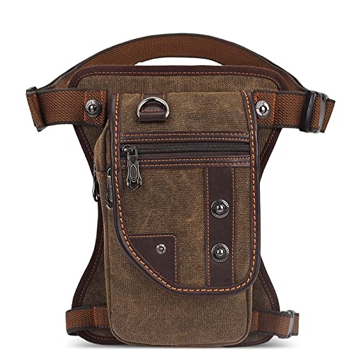 VARLIVOO Retro Beintasche Herren Motorrad Canvas Reitertasche Drop Beinbeutel Tactical Gürteltasche Hüfttasche Outdoor Bauchtasche Umhängetasche Leg Bag für Wandern Reisen Radfahren Braun von VARLIVOO