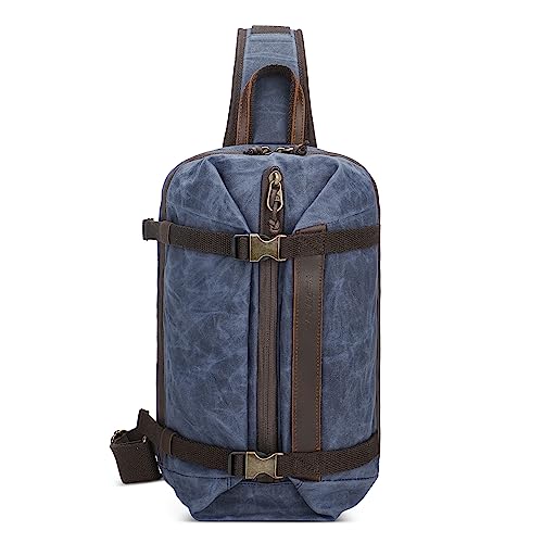 VARLIVOO Retro Brusttasche Herren Schultertasche Reisen Sling Bag Umhängetasche 10.9 Zoll Tablet Schulter Rucksäcke Crossbody Pack für Sport Radfahren Wandern Wasserdicht Canvas Daypack Blau von VARLIVOO