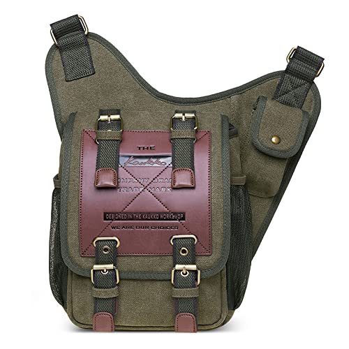 VARLIVOO Retro Herren Sling Bag Crossbody Bag Einzigartig Umhängetaschen Schultertasche Outdoor Sportarten Wandern Reisen Camping Radfahren Bergsteigen Schule Segeltuch Sling Rucksack Armeegrün von VARLIVOO