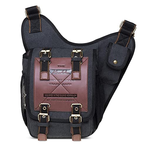 VARLIVOO Retro Herren Sling Bag Crossbody Bag Einzigartig Umhängetaschen Schultertasche Outdoor Sportarten Wandern Reisen Camping Radfahren Bergsteigen Schule Segeltuch Sling Rucksack Schwarz B von VARLIVOO