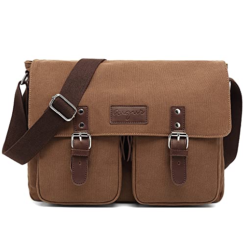 VARLIVOO Retro Herren Umhängetasche Schultertaschen 14" Zoll Laptoptaschen Messenger Bags Männer Arbeitstasche Kuriertasche Taschen Camping Schule Segeltuch Braun von VARLIVOO