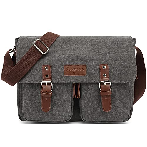 VARLIVOO Retro Herren Umhängetasche Schultertaschen 14" Zoll Laptoptaschen Messenger Bags Männer Arbeitstasche Kuriertasche Taschen Camping Schule Segeltuch Grau von VARLIVOO