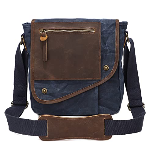 VARLIVOO Retro Herren Umhängetasche Schultertaschen Messenger Bags Arbeitstasche Kuriertasche Taschen Camping Reise Schule Multifunktions Multi-Taschen Wasserbeständig Segeltuch Blau von VARLIVOO