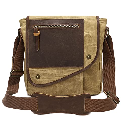 VARLIVOO Retro Herren Umhängetasche Schultertaschen Messenger Bags Arbeitstasche Kuriertasche Taschen Camping Reise Schule Multifunktions Multi-Taschen Wasserbeständig Segeltuch Gelb von VARLIVOO