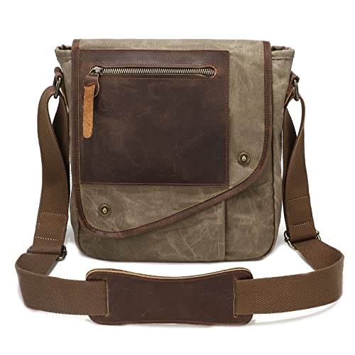 VARLIVOO Retro Herren Umhängetasche Schultertaschen Messenger Bags Arbeitstasche Kuriertasche Taschen Camping Reise Schule Multifunktions Multi-Taschen Wasserbeständig Segeltuch Khaki von VARLIVOO