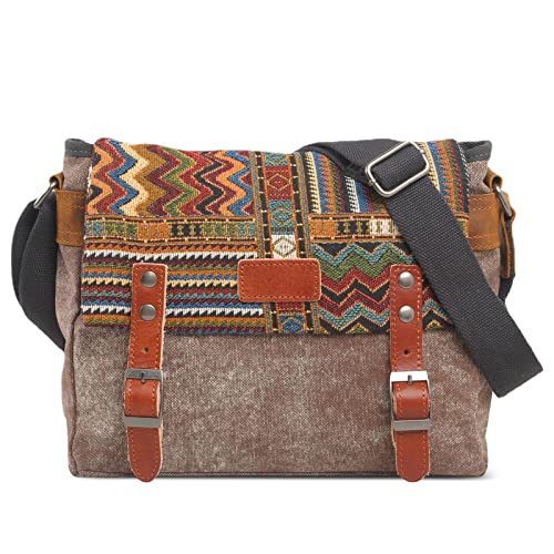 VARLIVOO Retro Herren Umhängetasche Schultertaschen Messenger Bags Arbeitstasche Kuriertasche Taschen Camping Trekking Reise Schule Multifunktions Multi-Taschen Segeltuch Braun von VARLIVOO