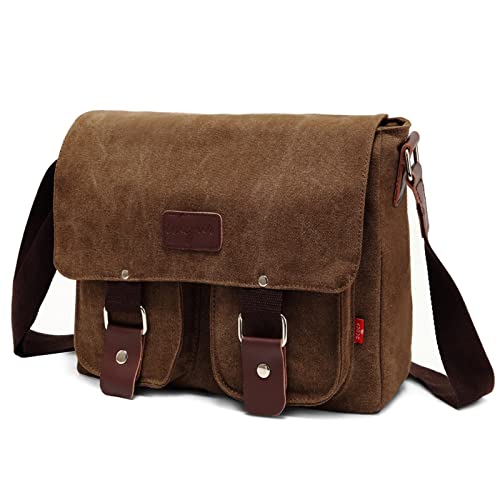 VARLIVOO Retro Herren Umhängetasche Schultertaschen Messenger Bags Laptoprucksäcke für 12.9 Zoll Laptop Arbeitstasche Kuriertasche Taschen Camping Reise Schule Multifunktions Segeltuch Braun von VARLIVOO